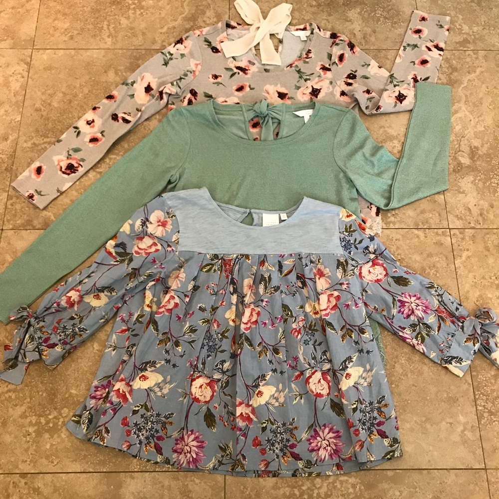 LC Lauren Conrad Floral and Solid Blouses - Gray, Green, Blue